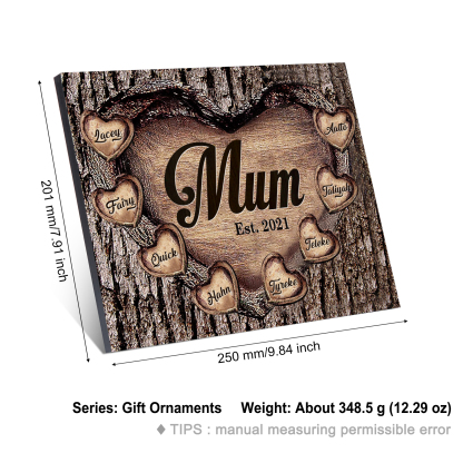8 Names - Personalised Mum Wooden Plaque Custom Date & Names Home Decoration Hearts Gift for Mother-Jessemade AU