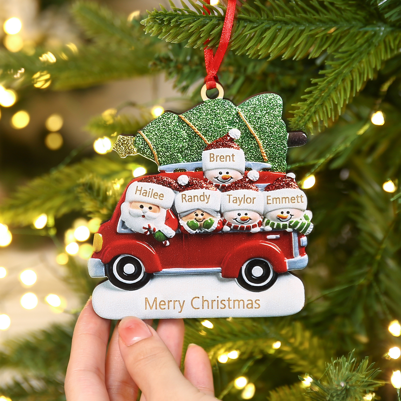 5 Names - Personalised Christmas Snowman Ornament Customised Names & Text Wooden Car Hanging Ornaments Christmas Gift for Family-Jessemade AU