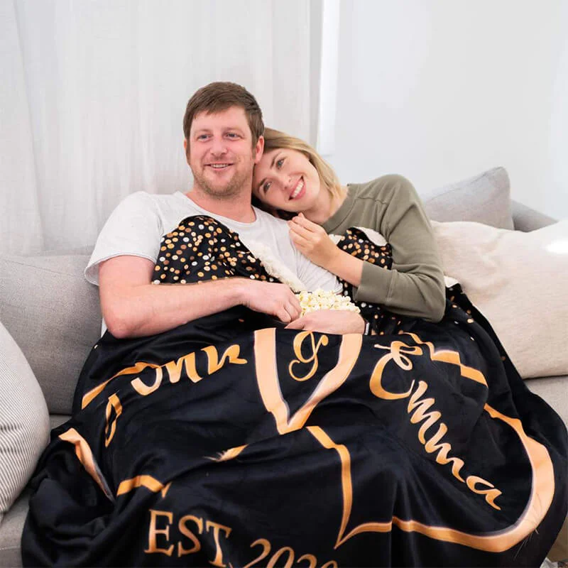 Personalised Couple Blanket Engrave Name Romantic Gift-Jessemade AU