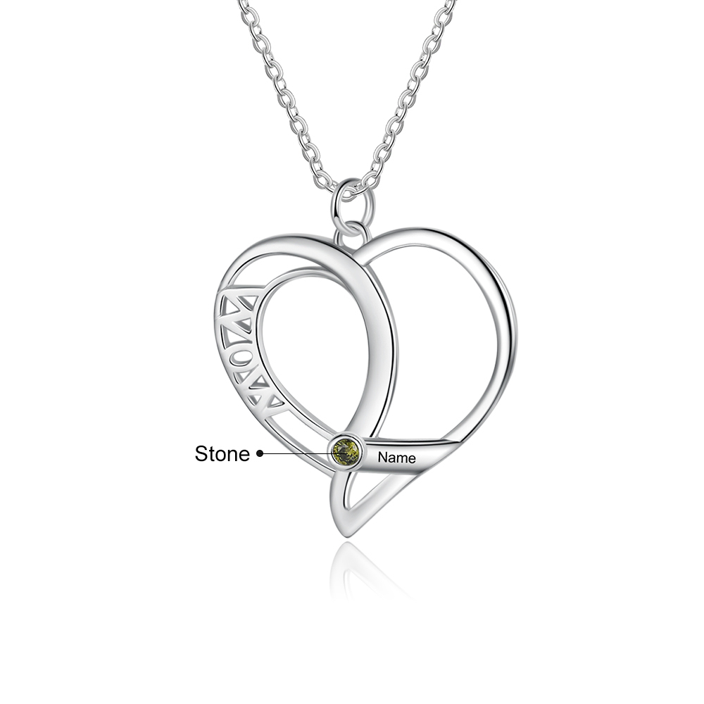 Personalised Heart Necklace With 1 Birthstone Engraved Names Gift For Mother-Jessemade AU