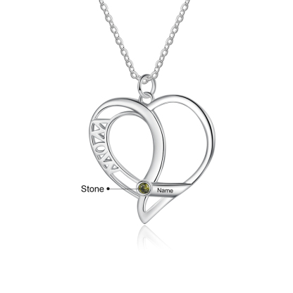 Personalised Heart Necklace With 1 Birthstone Engraved Names Gift For Mother-Jessemade AU