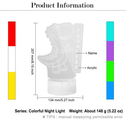 7 discolour Led Name Custom Night Light Letter & Dinosaur LED Lamp for Kids Gift-Jessemade AU