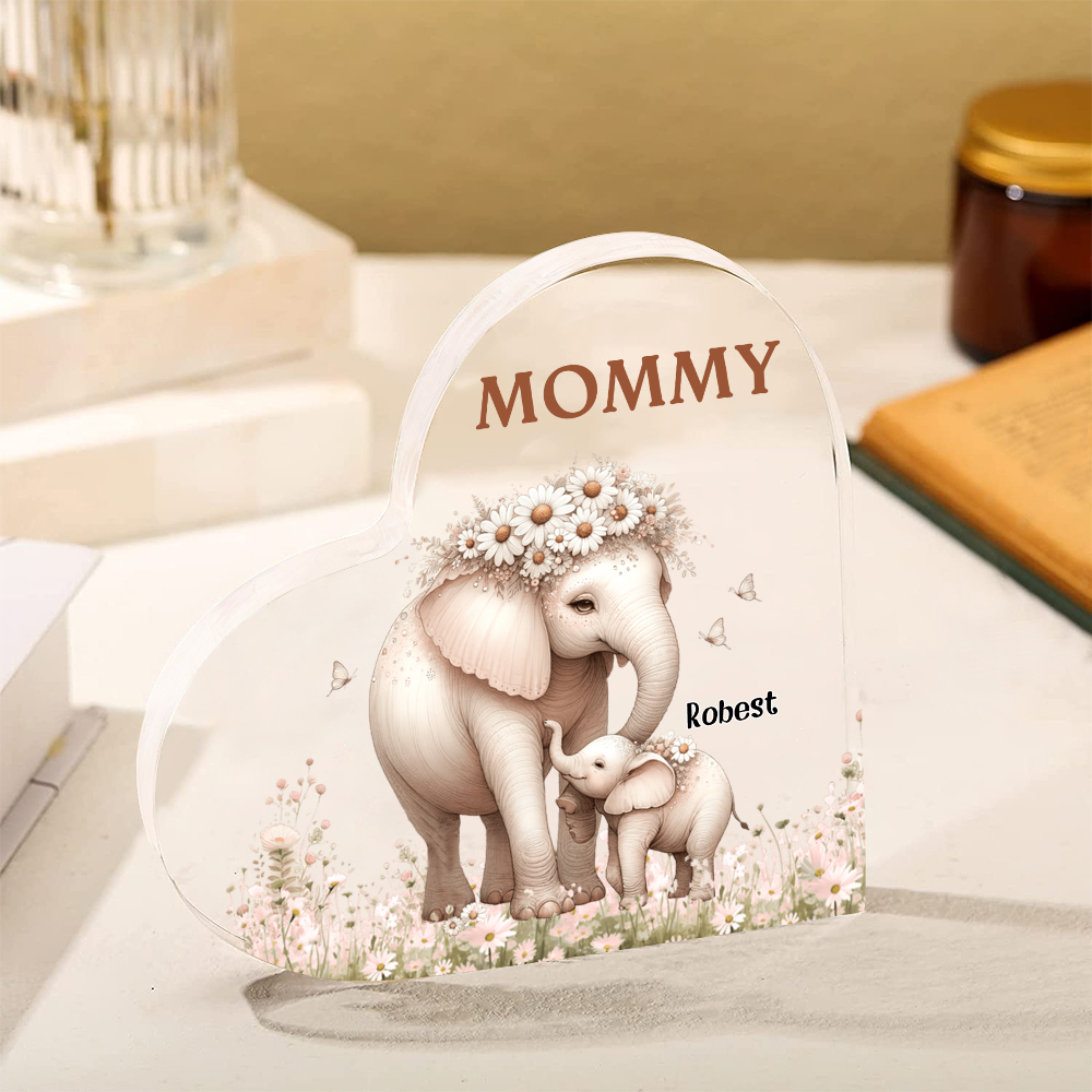 1 Name - Personalised Acrylic Heart Keepsake Custom Text Elephant Family Ornament Gifts for Mother/Grandma-Jessemade AU