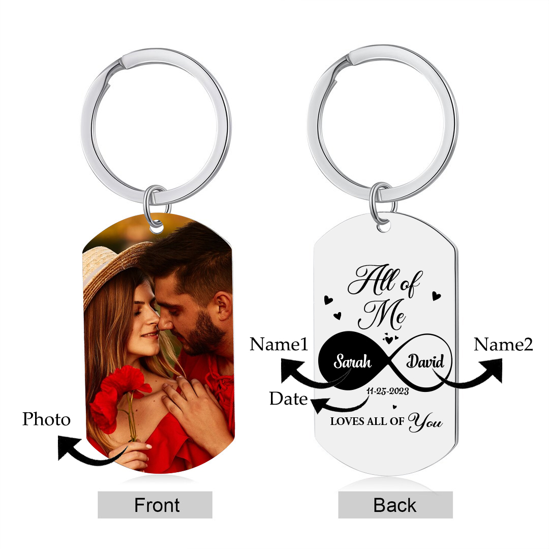 Personalised Couple Photo Keychain Custom 2 Names & Date Keyring Infinity Gifts - All of Me Loves All of You-Jessemade AU