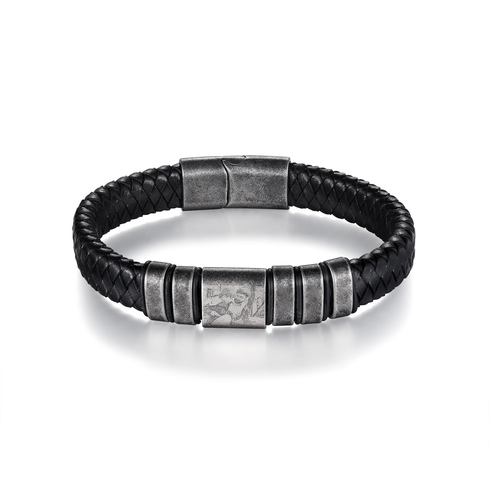 5 Names - Personalised Men's Leather Braided Bracelet Customised Name & Photo Bracelet Vintage Gift for Him-Jessemade AU