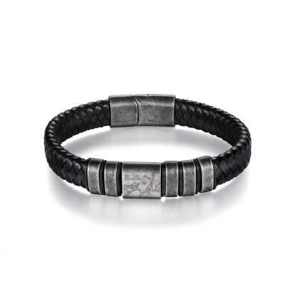 5 Names - Personalised Men's Leather Braided Bracelet Customised Name & Photo Bracelet Vintage Gift for Him-Jessemade AU
