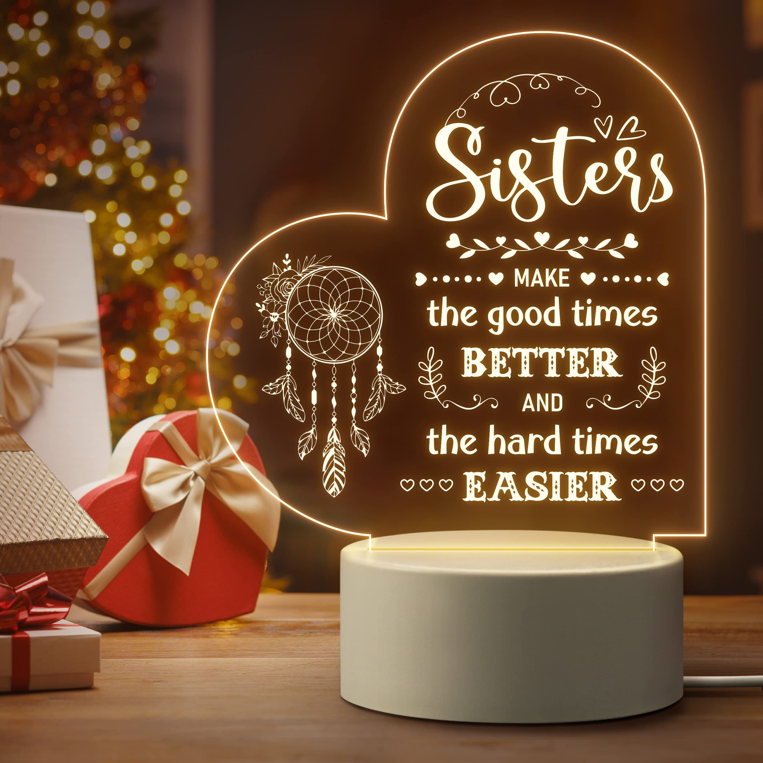 To My Sister - Sisters make the good times better Heart Night Light LED Lamp Bedroom Decoration For Sister-Jessemade AU