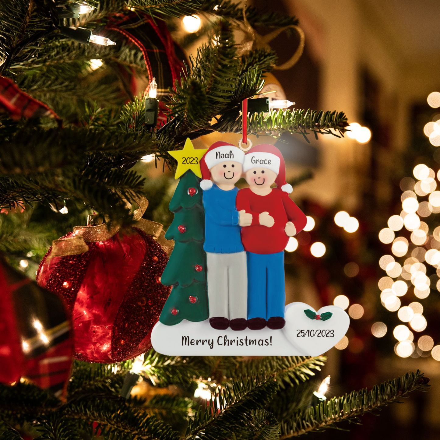 2 Names - Personalised Wooden Christmas Ornaments Customised Text & Date Xmas Decor Gifts for Family Friends-Jessemade AU