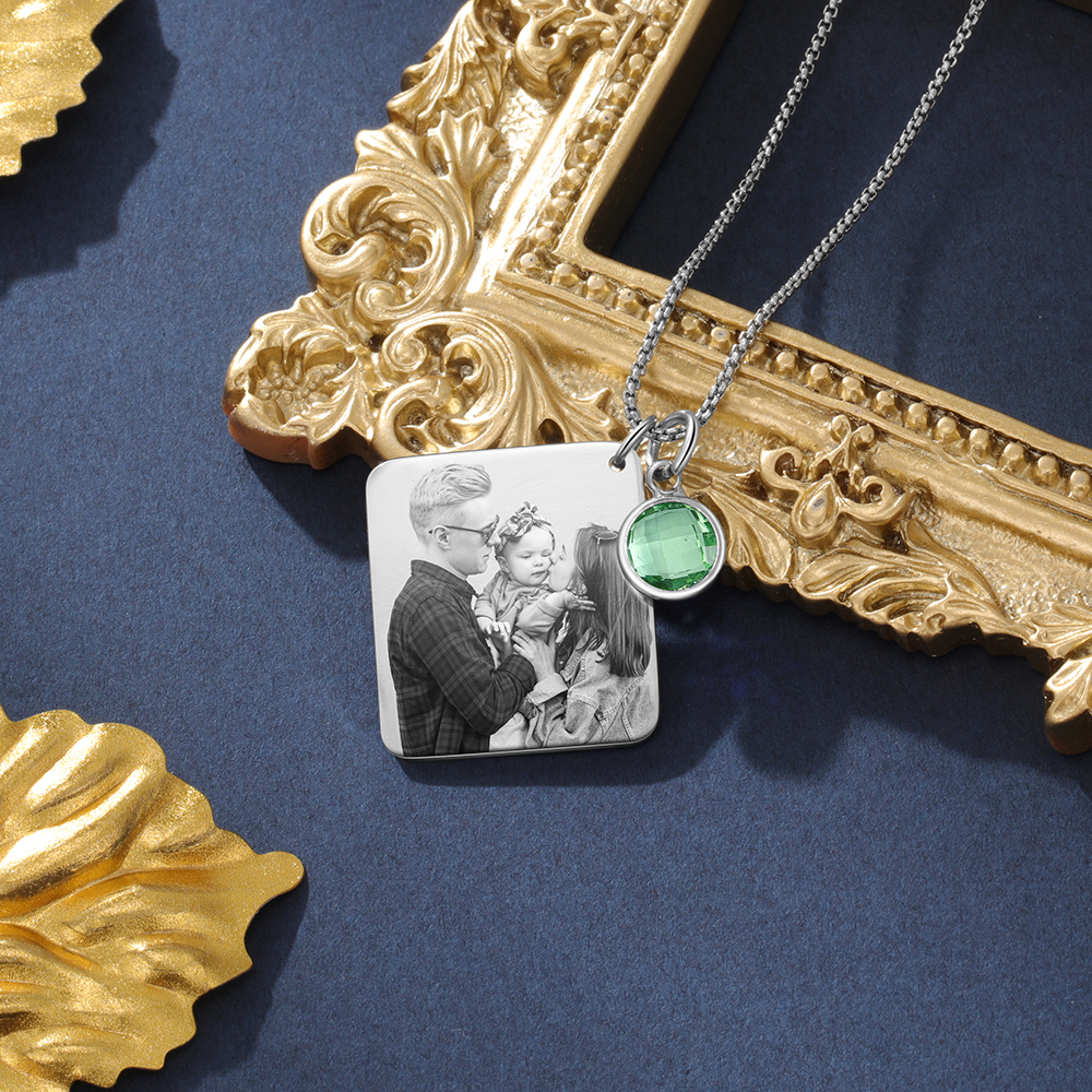 Personalised Calendar Tag Necklace With Birthstone Custom 1 Photo Gifts For Her-Jessemade AU