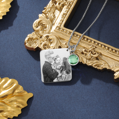 Personalised Calendar Tag Necklace With Birthstone Custom 1 Photo Gifts For Her-Jessemade AU
