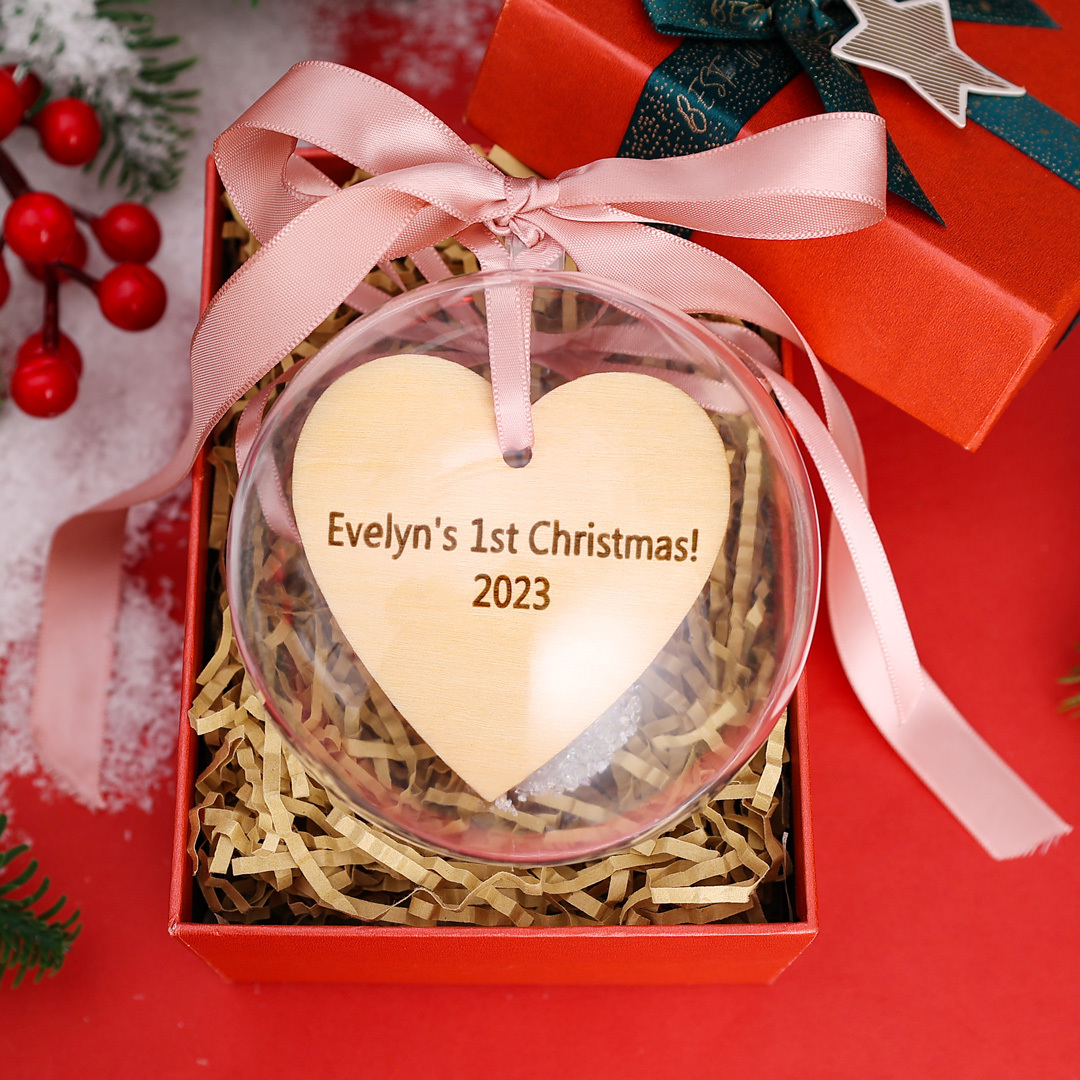 Personalised Heart Ball Ornament Custom 1st Christmas Bauble Gifts-Jessemade AU