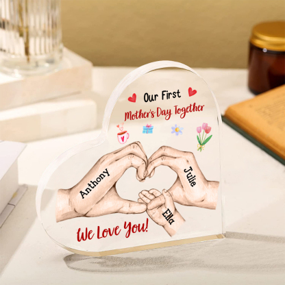 Our First Mother's Day Together - Personalised Text Acrylic Heart Keepsake Family Hands Custom 3 Names Ornaments-Jessemade AU