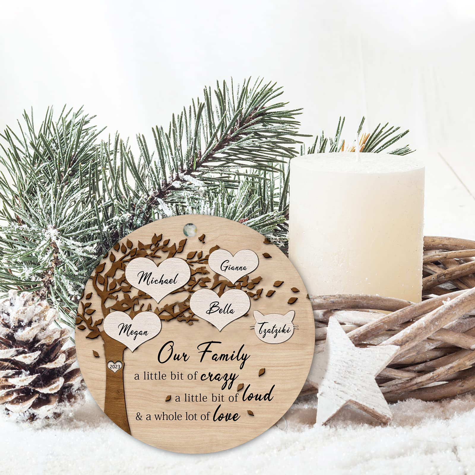 5 Names - Personalised Christmas Tree Ornaments Tree of Life Pendant with Name Wooden Gifts for Family and Friends-Jessemade AU