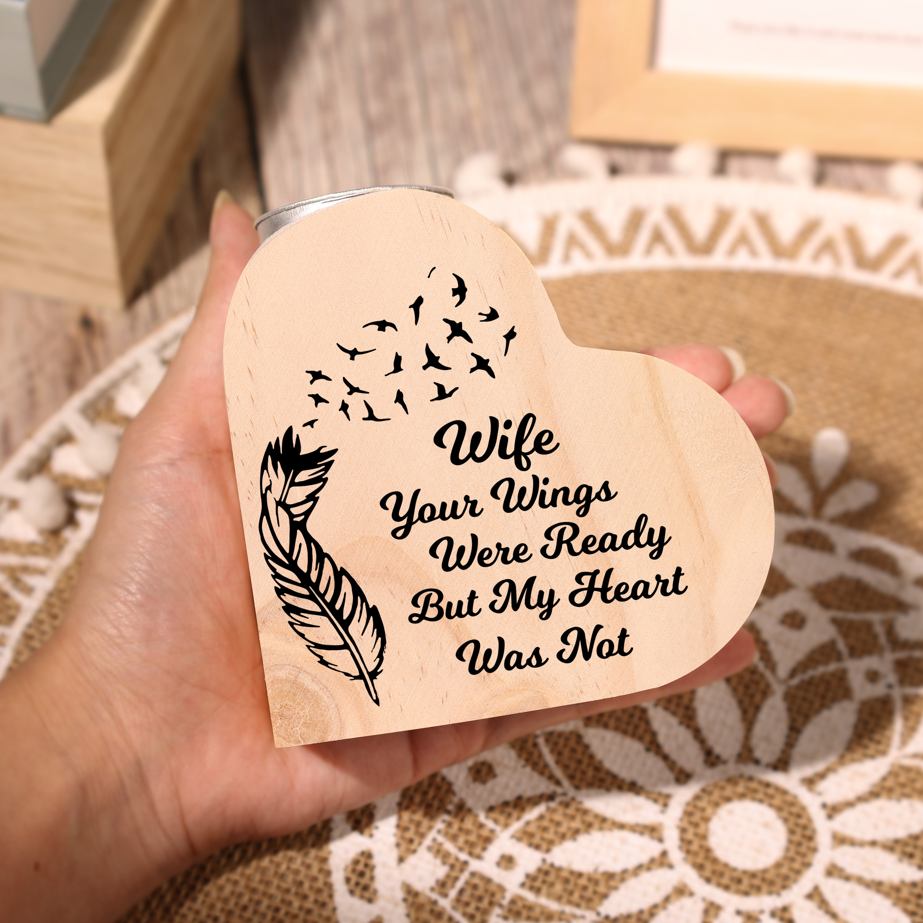 To My Wife Wooden Heart Candle Holder Memorial Candlesticks "Your Wings Were Ready"-Jessemade AU