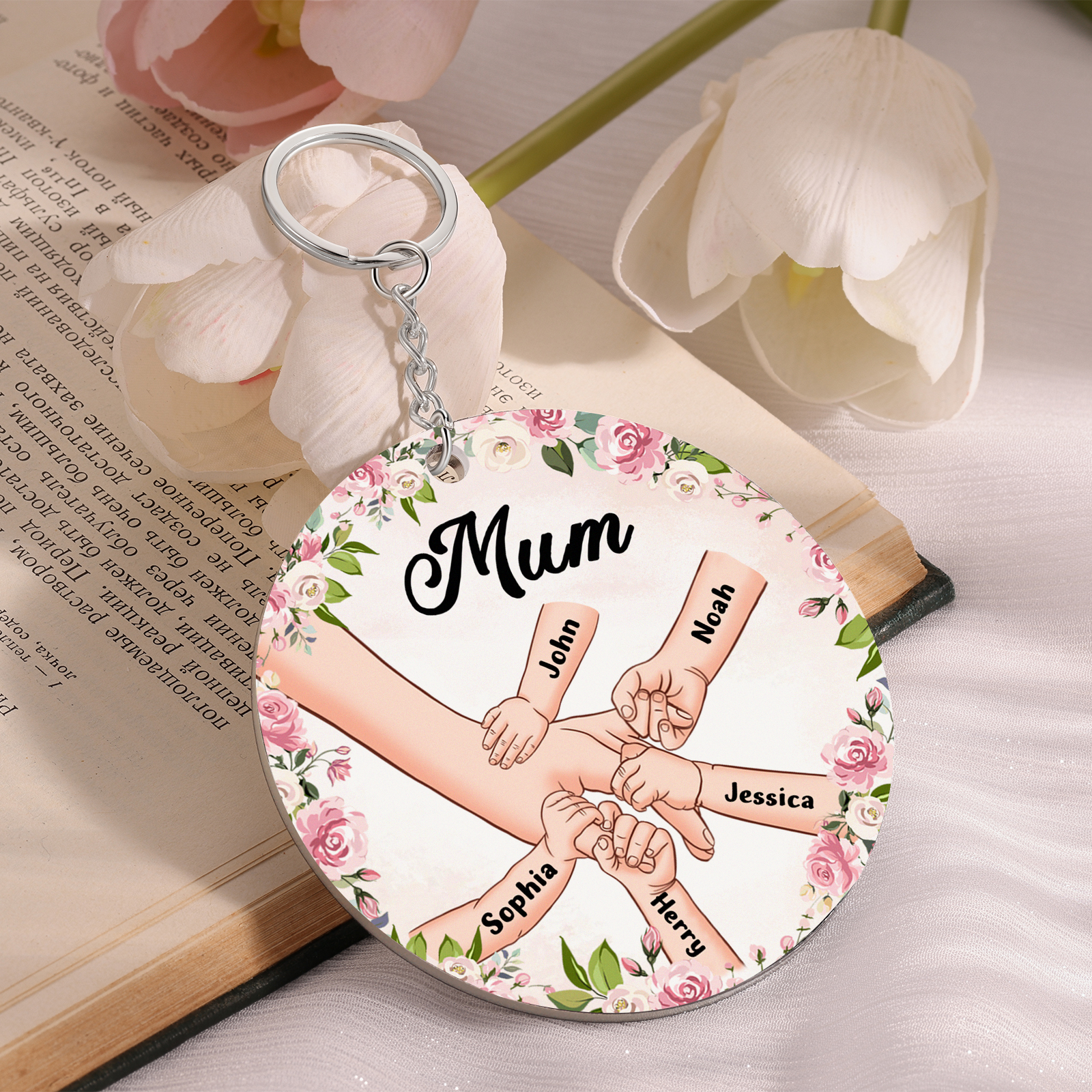 5 Names - Personalised Acrylic Keychain Custom 1 Text Holding Hands Family Hanging Ornaments Gift for Mum/Grandma-Jessemade AU