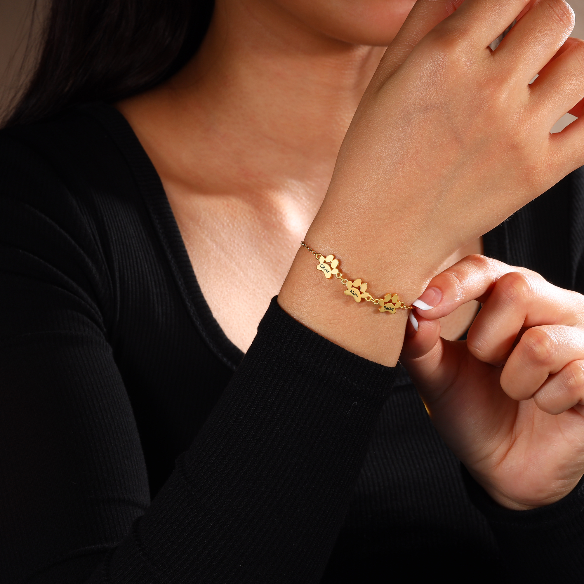 Pet Paw Custom 5 Names Bracelet Gold Adjustable Bracelet Dog Cat Paw Personalised Birthday Gift for Her-Jessemade AU