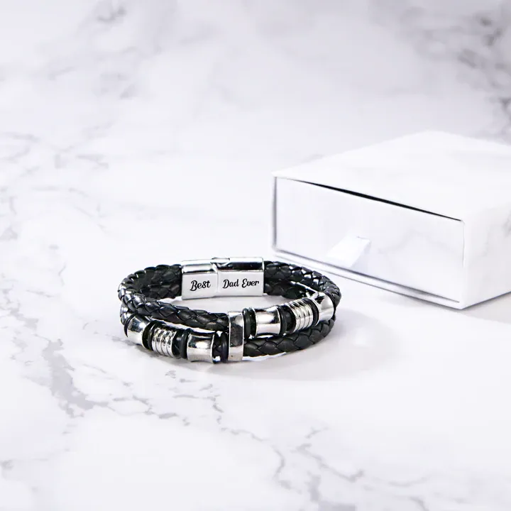 To My Dad, Inspirational Leather Bracelet Bangle with Message Card Gifts For Him-Jessemade AU