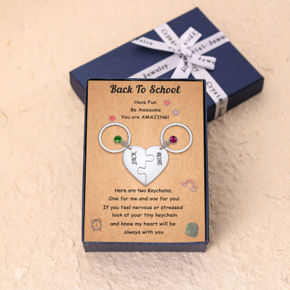 Personalised 2 Names Heart Puzzle Keychain with Birthstone Back to School Gifts for Kids-Jessemade AU