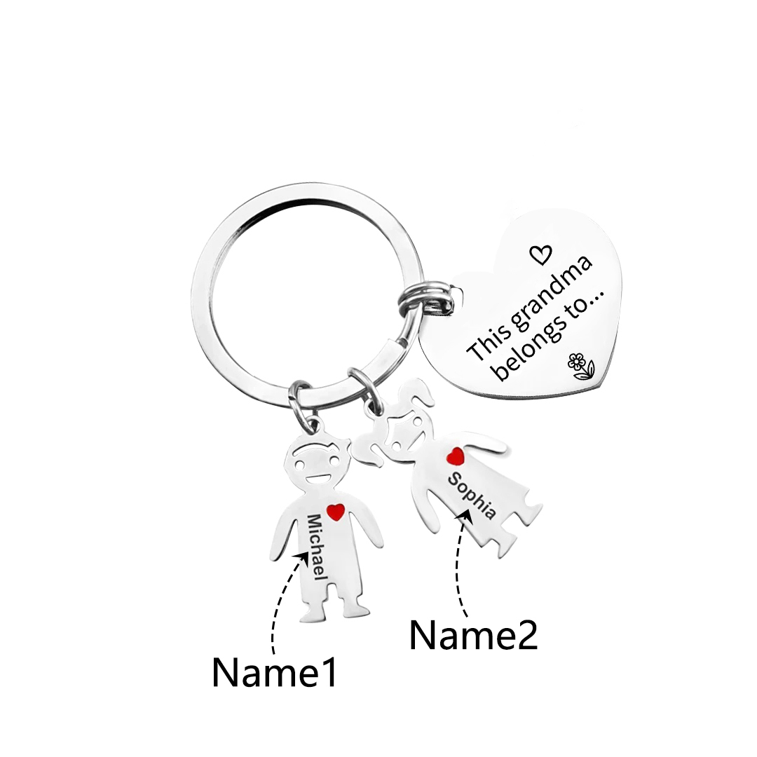 Personalised Keychain with Kid Charm Engraved 2 Names Family Keychain for Grandma-Jessemade AU