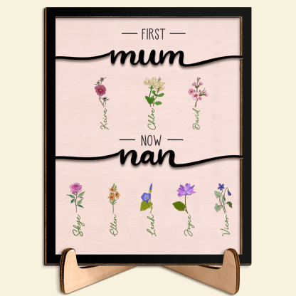 Personalised Birth Flowers Wooden Plaque Custom 2–10 Names Desktop Decor With Stand Gifts for Grandma/Mother-Jessemade AU