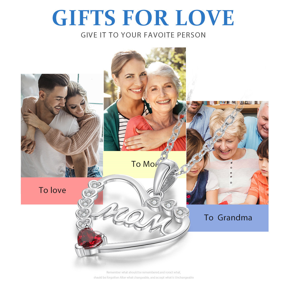Mom Necklace Personalised Heart Necklace with Birthstone Engraved Name Gifts for Her-Jessemade AU