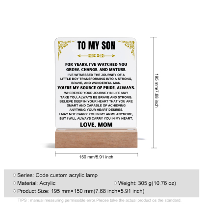 To My Son Acrylic Night Light, "You're My Source Of Pride, Always" LED Lamp Heartwarming Gifts-Jessemade AU