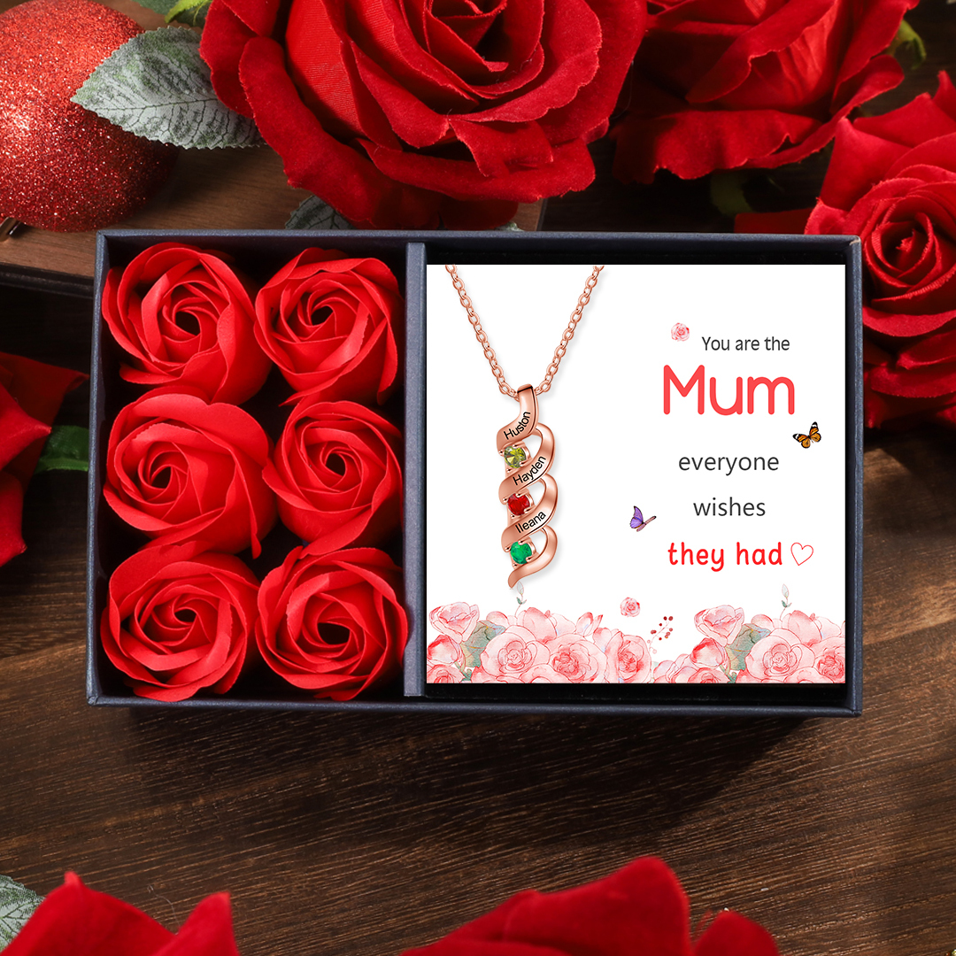 Customised Necklace Cascading Pendant with 3 Birthstones Engraving 3 Names Gifts for Her-Jessemade AU