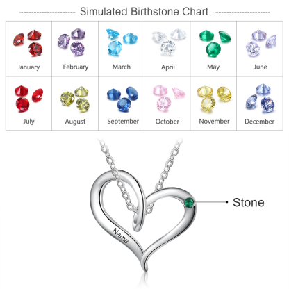 Personalised Heart Necklace With 1 Birthstone Engraved Names Gift For Her-Jessemade AU