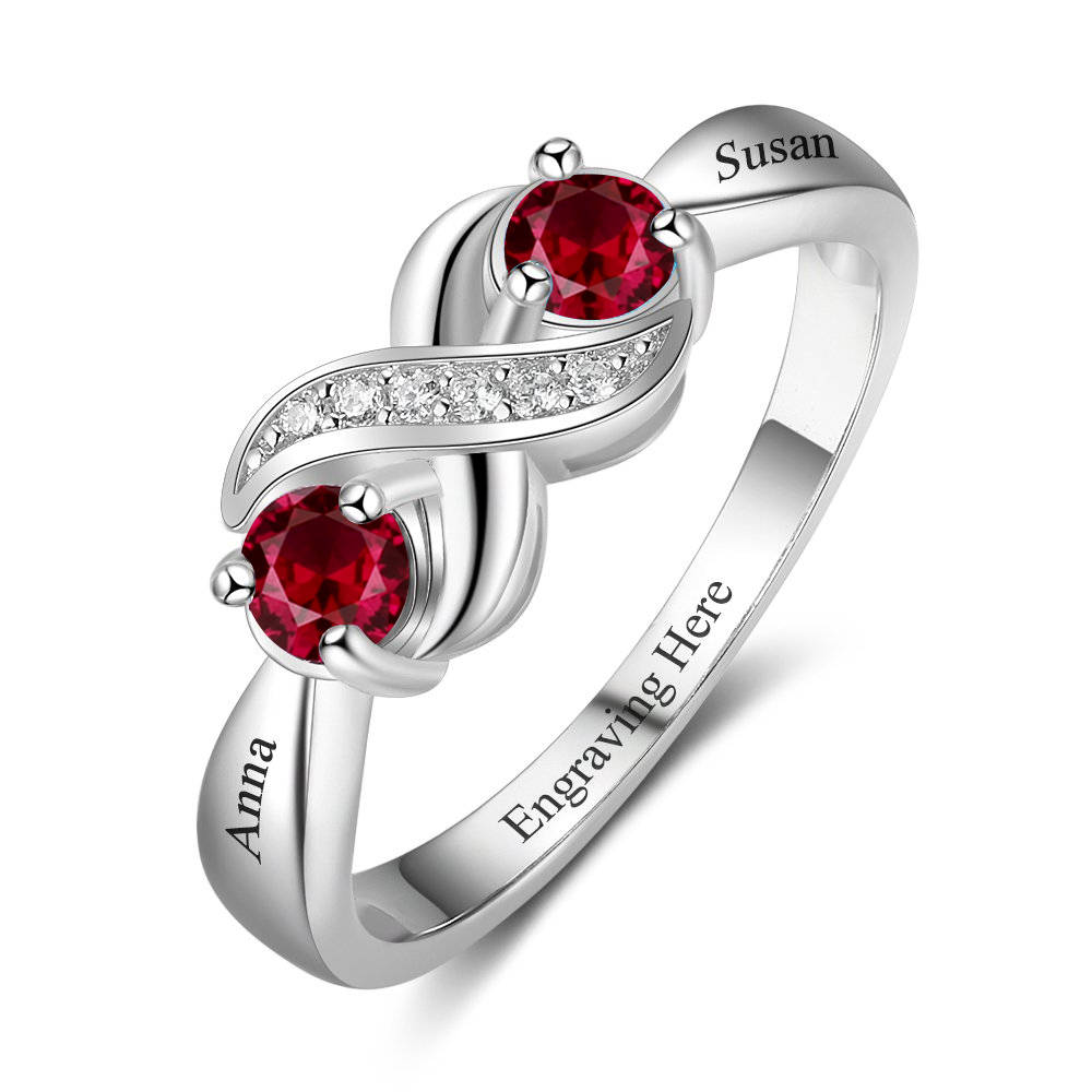 Family Ring Promise Ring Personalised 2 Birthstones Ring With Names Gifts for Her-Jessemade AU