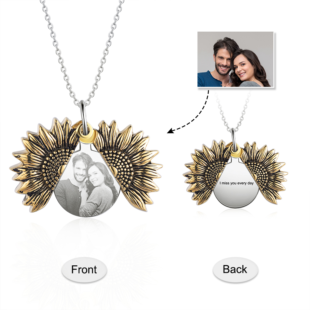 Personalised Open Locket Sunflower Photo Necklace With Engraving "You Are My Sunshine"-Jessemade AU