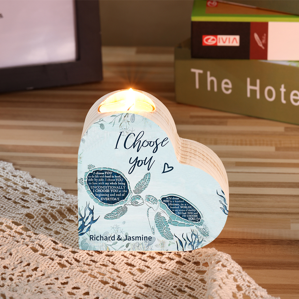 Personalised Couple Heart Candle Holder Engrave Name Turtle Wooden Candlesticks Valentines Gift-Jessemade AU