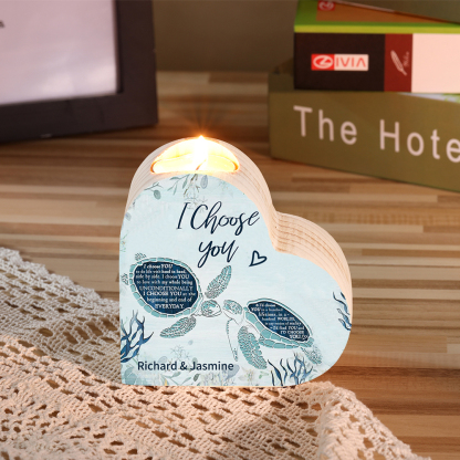 Personalised Couple Heart Candle Holder Engrave Name Turtle Wooden Candlesticks Valentines Gift-Jessemade AU