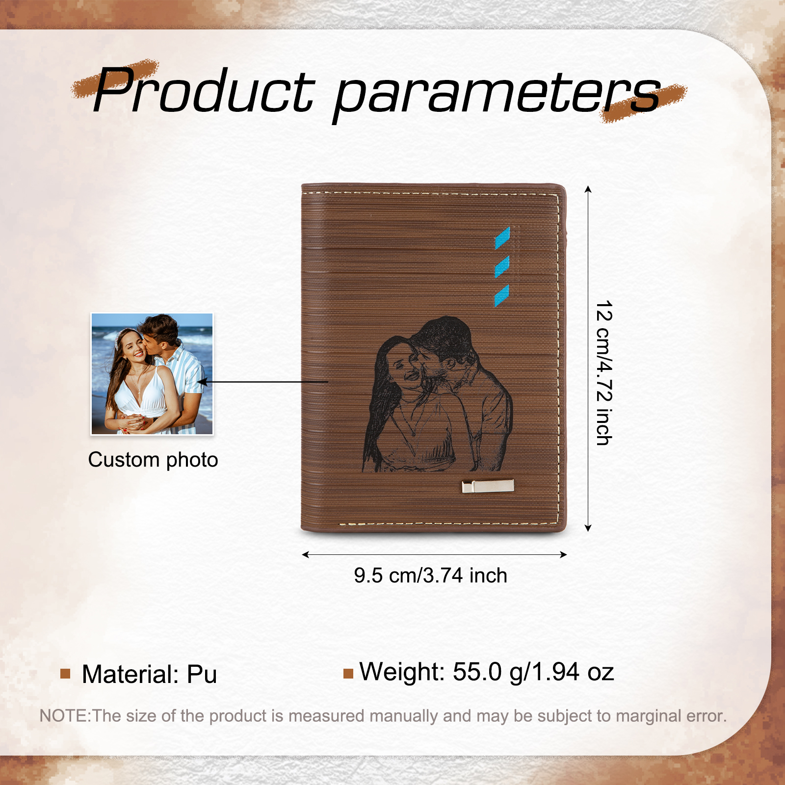 Personalised Leather Wallet Engraved Photo Folding Wallet Short Purse Love Gifts For Him-Jessemade AU