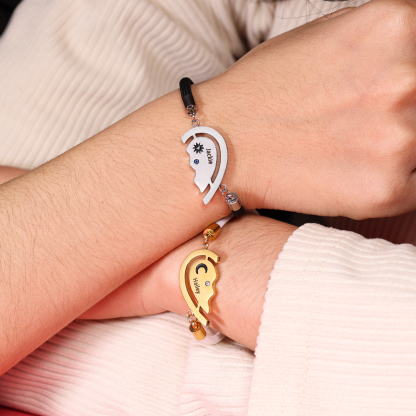 Valentine's Day Sun and Moon Magnetic Heart Bracelet with Birthstones Couple Bracelet Set-Jessemade AU