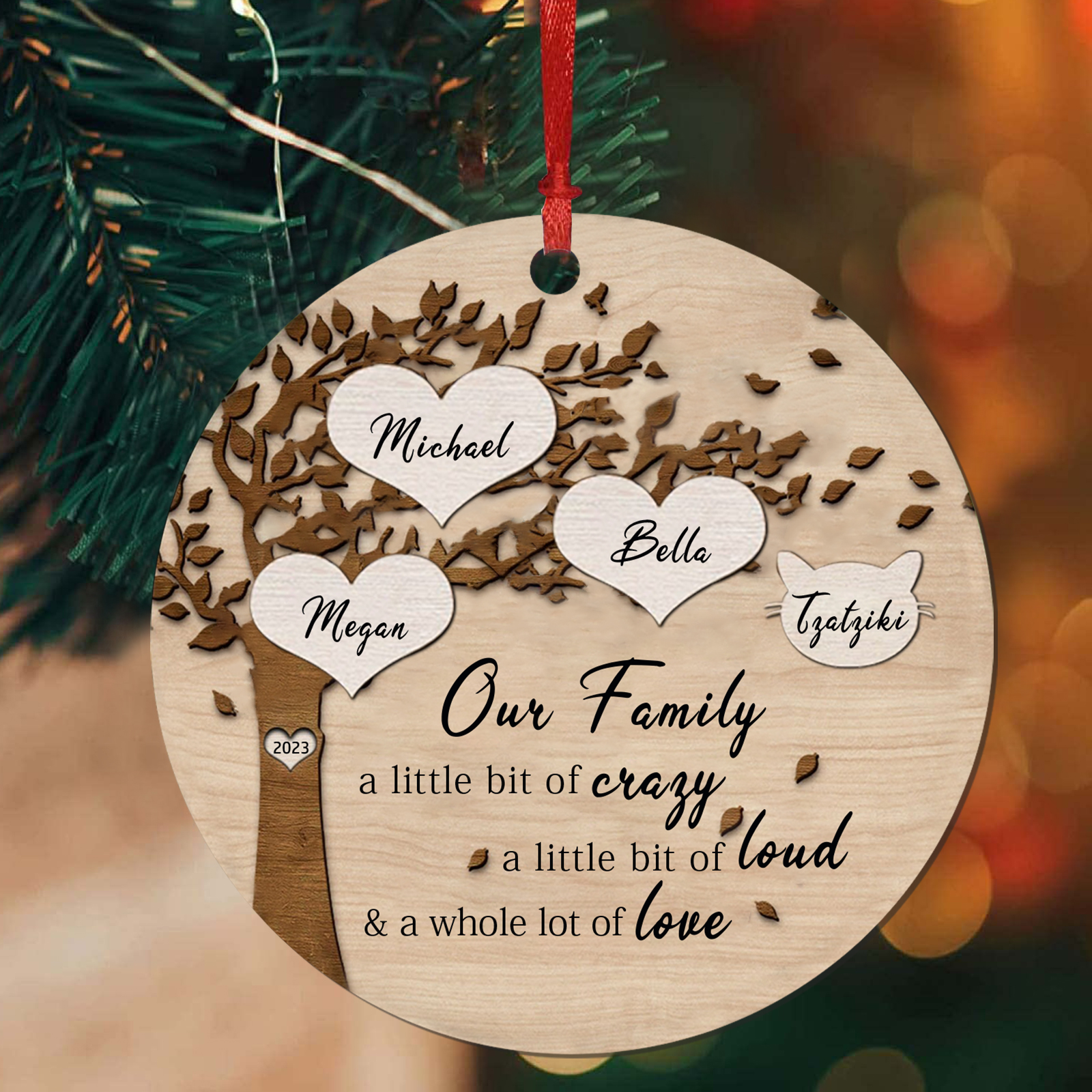 4 Names - Personalised Christmas Tree Ornaments Tree of Life Pendant with Name Wooden Gifts for Family and Friends-Jessemade AU