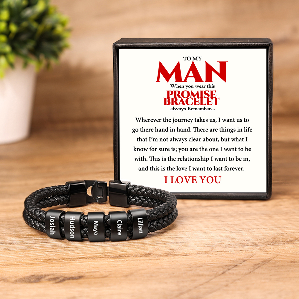Personalised Braided Leather Bracelet Engraved 5 Names Men's Bracelet for Him-Jessemade AU