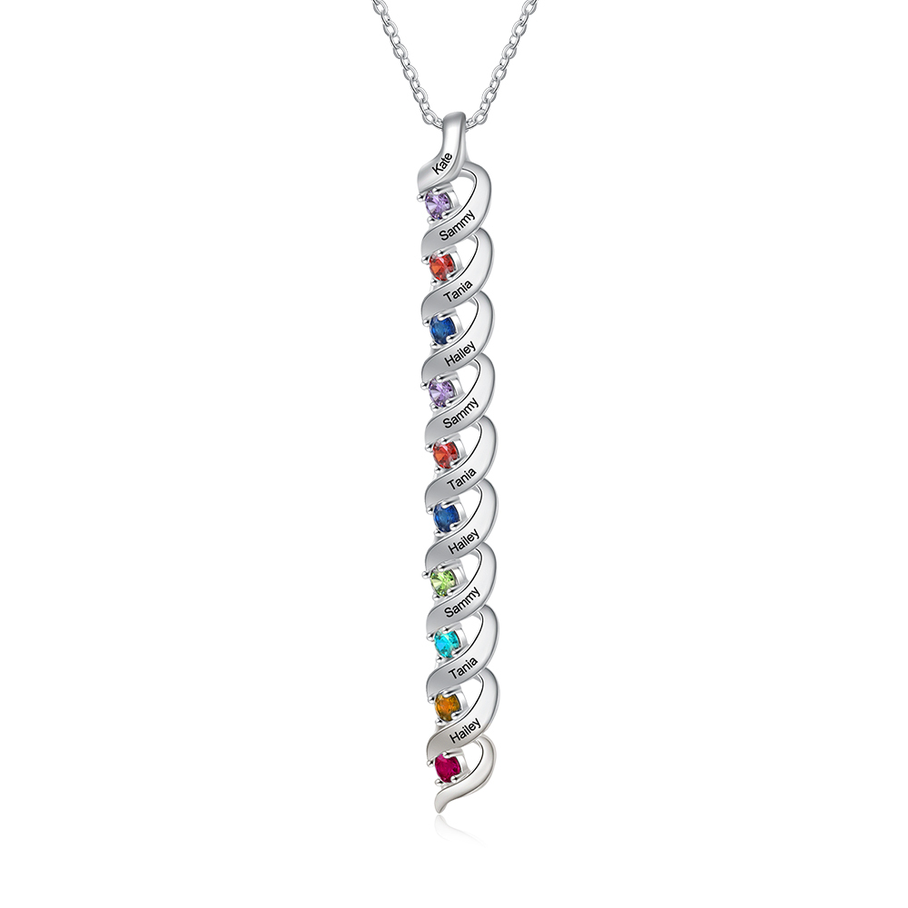 Personalised Necklace Cascading Pendant with 10 Birthstones Engraving 10 Names Gifts for Her-Jessemade AU