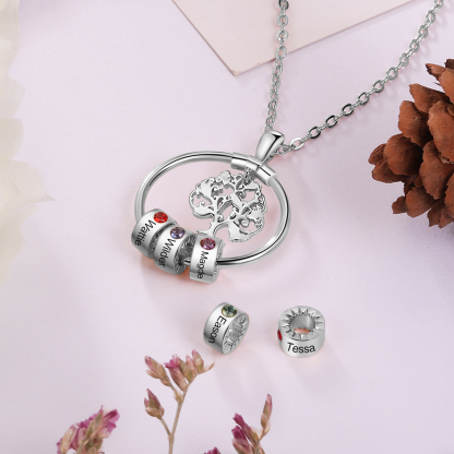 Personalised Family Tree Necklace With 3 Birthstones Engraved Names Gift For Mother-Jessemade AU
