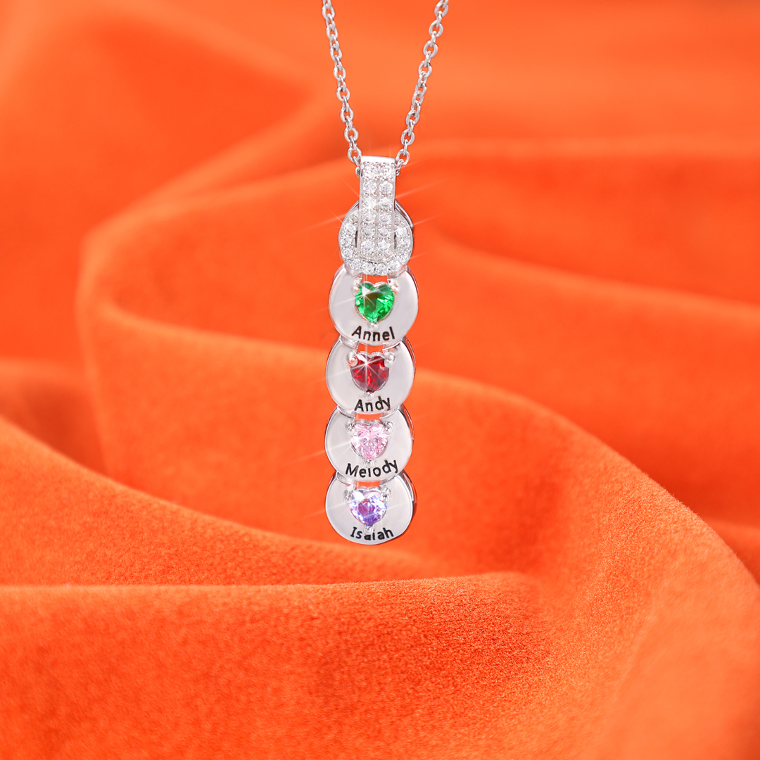 Custom Family Necklace Cascading Pendant with 4 Birthstones Engraving 4 Names Gifts for Her-Jessemade AU