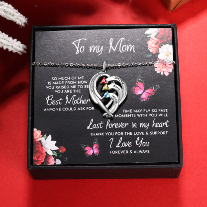 Personalised Heart Wings Necklace With 3 Birthstones Custom Names Necklace Gift For Her-Jessemade AU