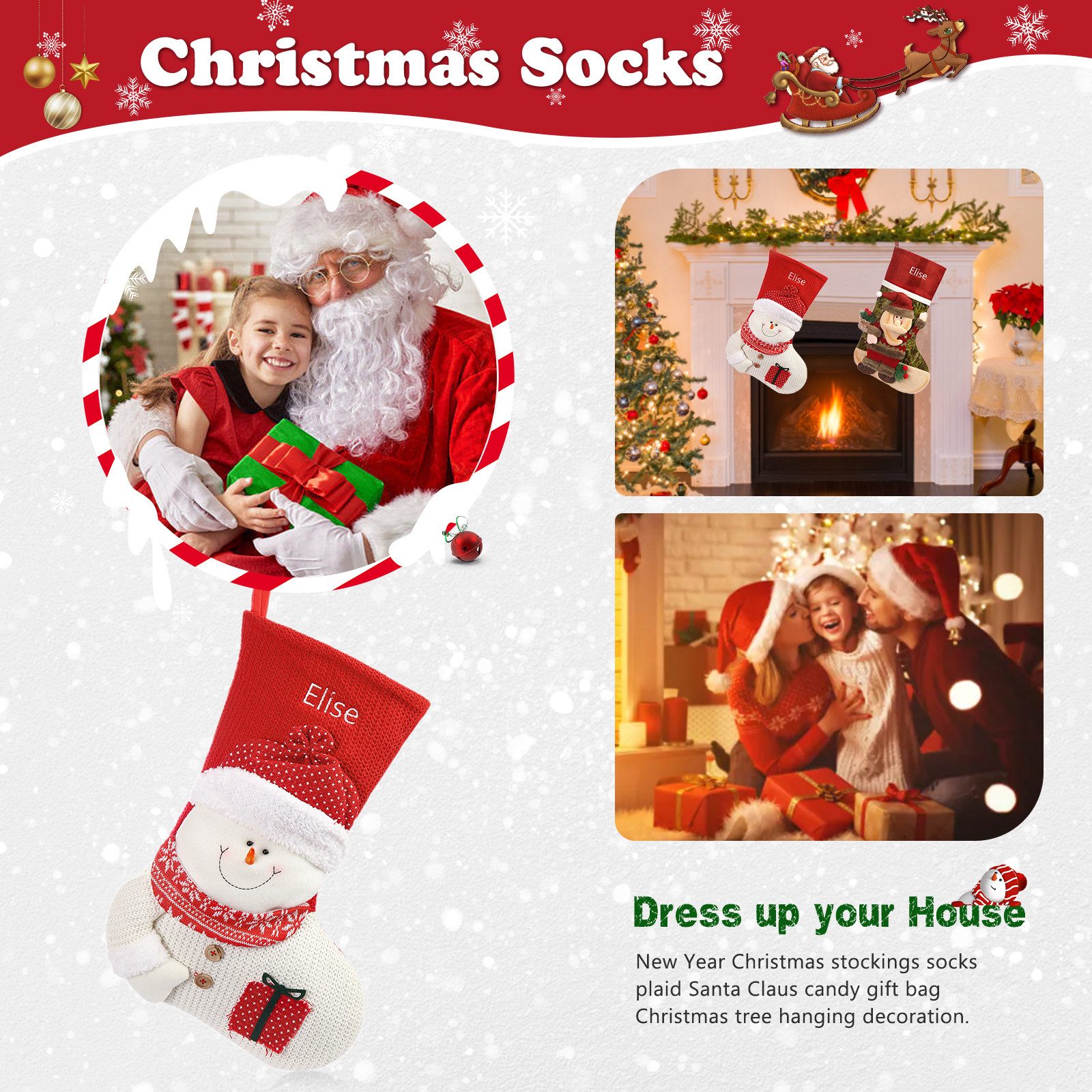 Personalised Christmas Stockings Ornaments Custom 1 Name Christmas Socks Gifts for Family Friends-Jessemade AU