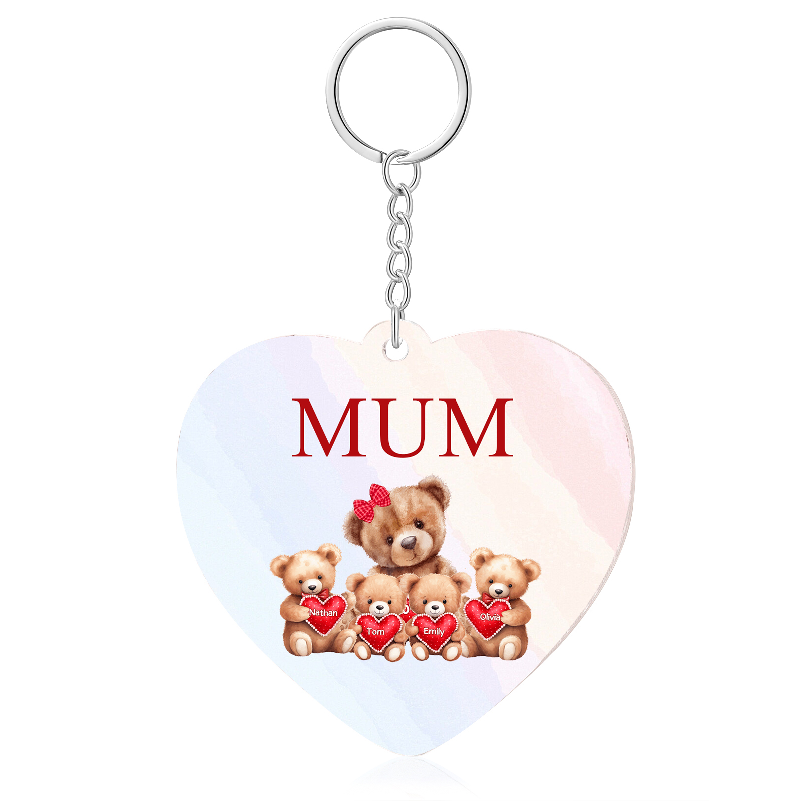 4 Names - Personalised Acrylic Keychain Custom 1 Text Teddy Bears Family Hanging Ornaments Gift for Mum/Grandma-Jessemade AU
