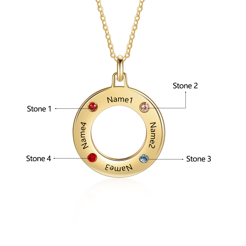 Personalised Circle Necklace With 3 Birthstones Engraved Names Gift For Her-Jessemade AU