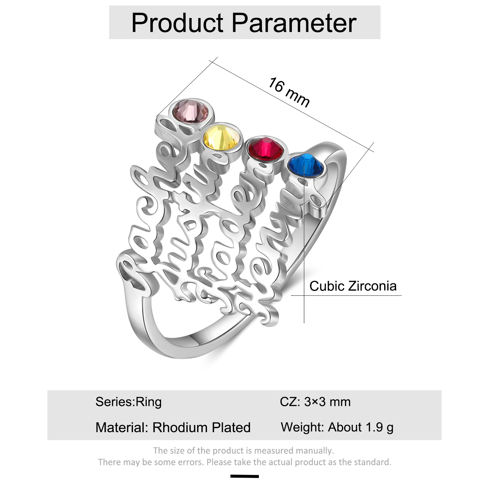 Personalised Birthstone Ring Custom 4 Names Ring Best Gift For Women-Jessemade AU