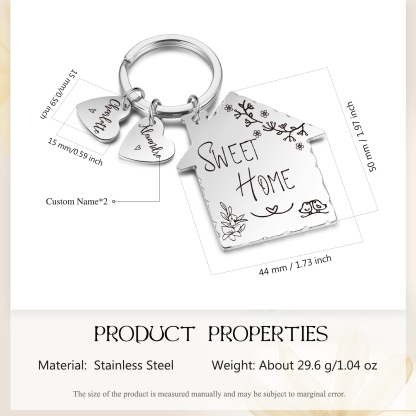 Sweet Home Keychain Customised with 2 Names Keyring Stainless Steel Personalised Gift for Couples-Jessemade AU