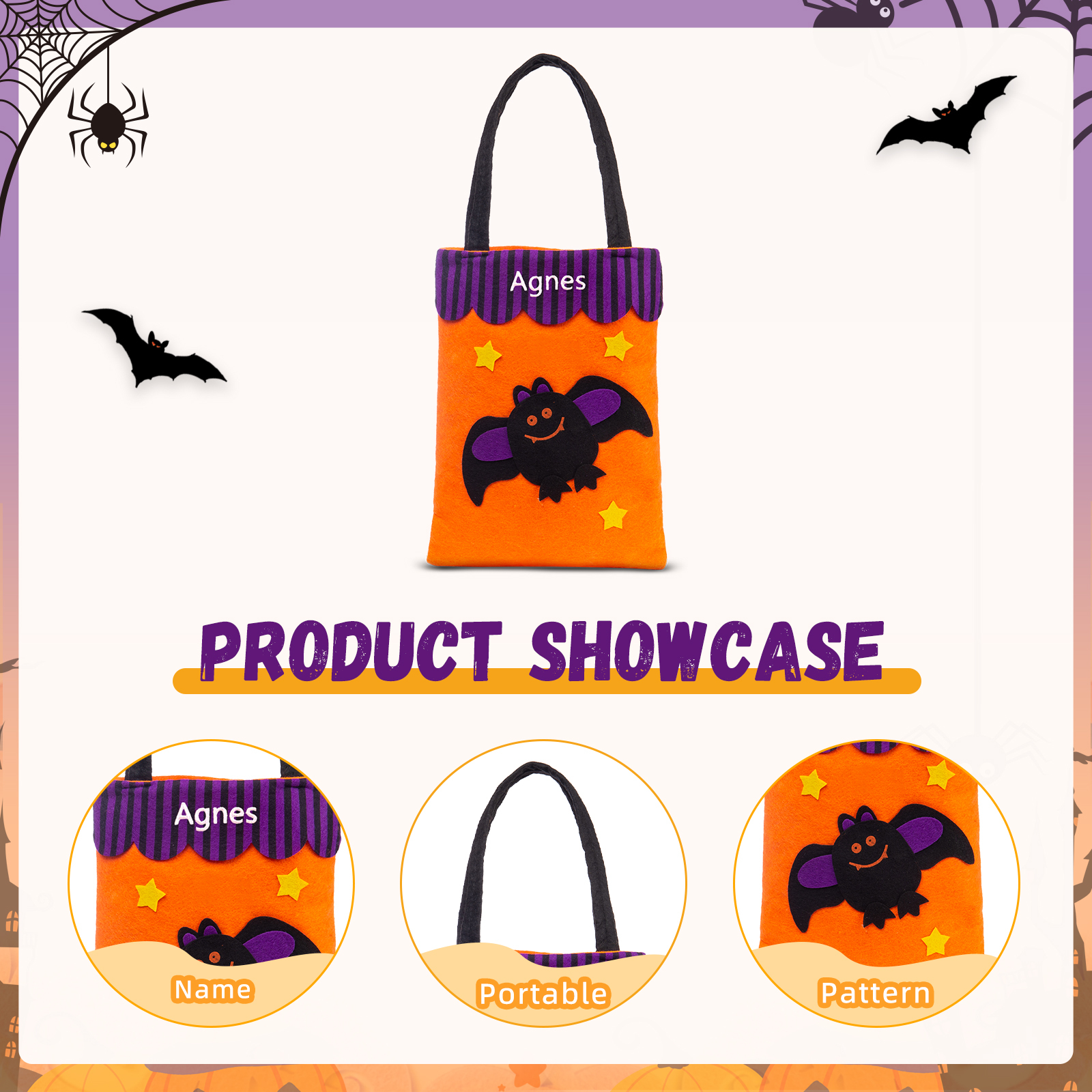 Personalised Halloween Tote Bags Custom 1 Name Tote Bag Halloween Candy Bag for Kids-Jessemade AU