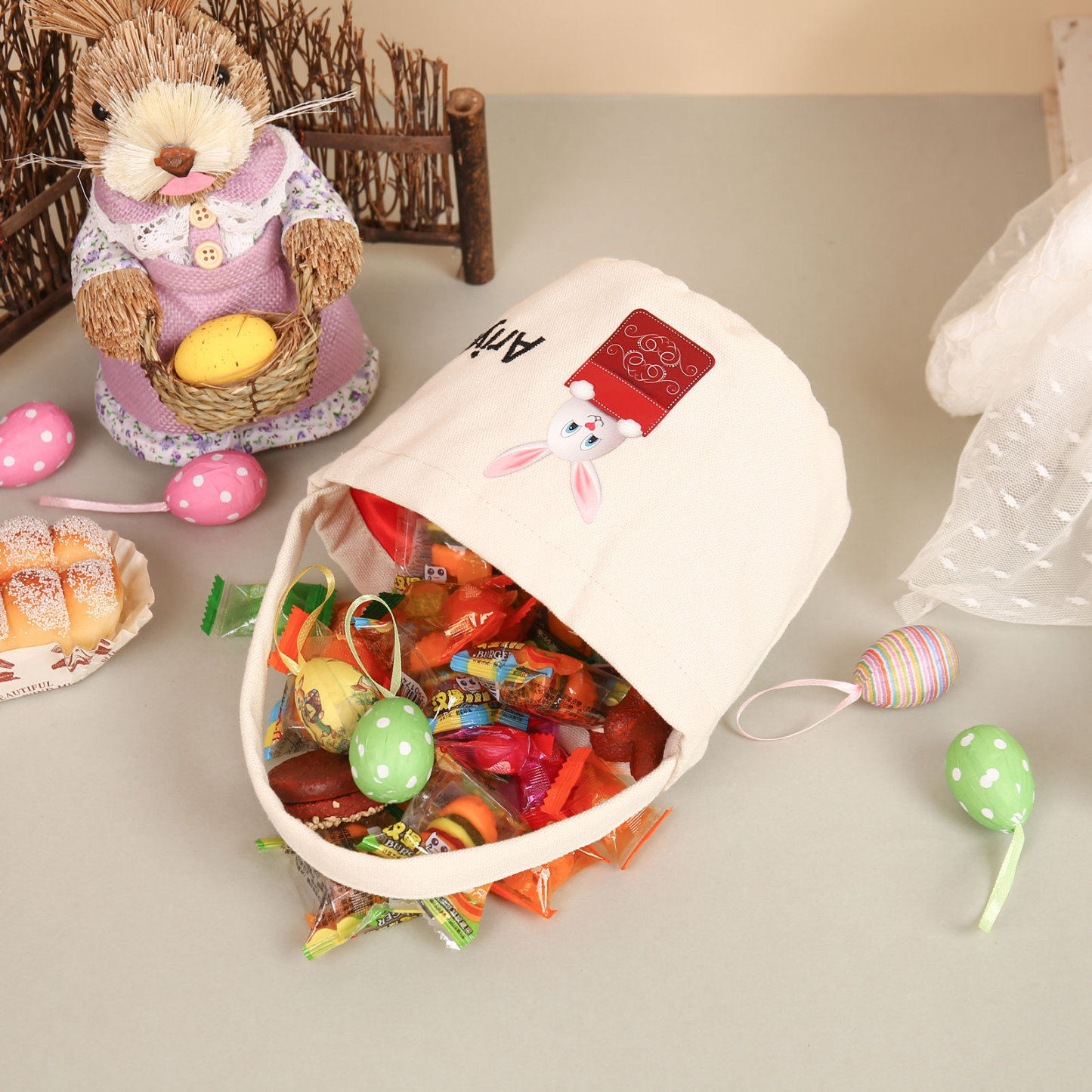 Personalised Bunny Tote Bag Custom Name Bunny Basket Bucket Bag Easter Gift for Him/Her-Jessemade AU