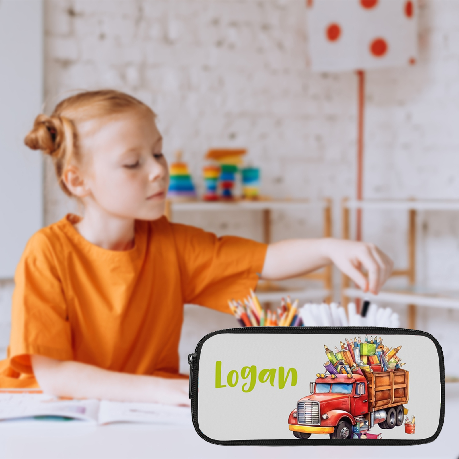 Personalised  Name Pencil Case Red Pencil Truck Pen Bag Zipper Back to School Gifts for Student-Jessemade AU