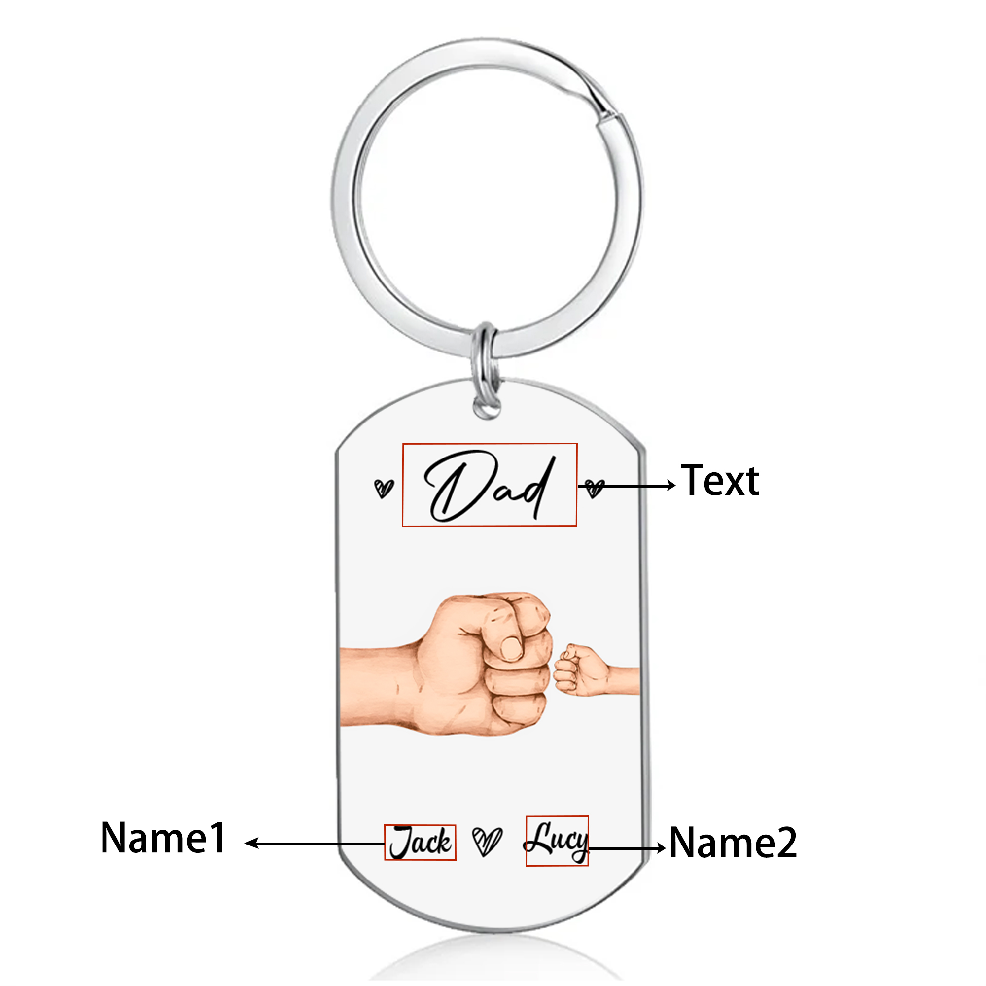 Custom 2 Names & 1 Text Keychain Personalised Fist Bump Keychain Father's Day Gifts for Grandpa/Dad-Jessemade AU