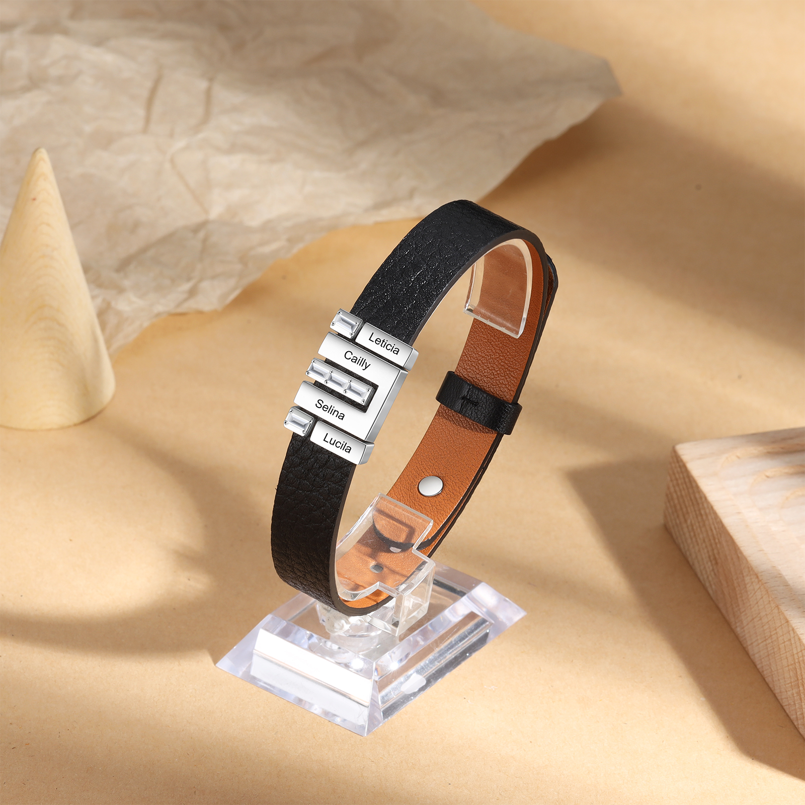 Mother's Day Gifts Personalised Leather Bracelet With 4 Names Gifts For Women-Jessemade AU